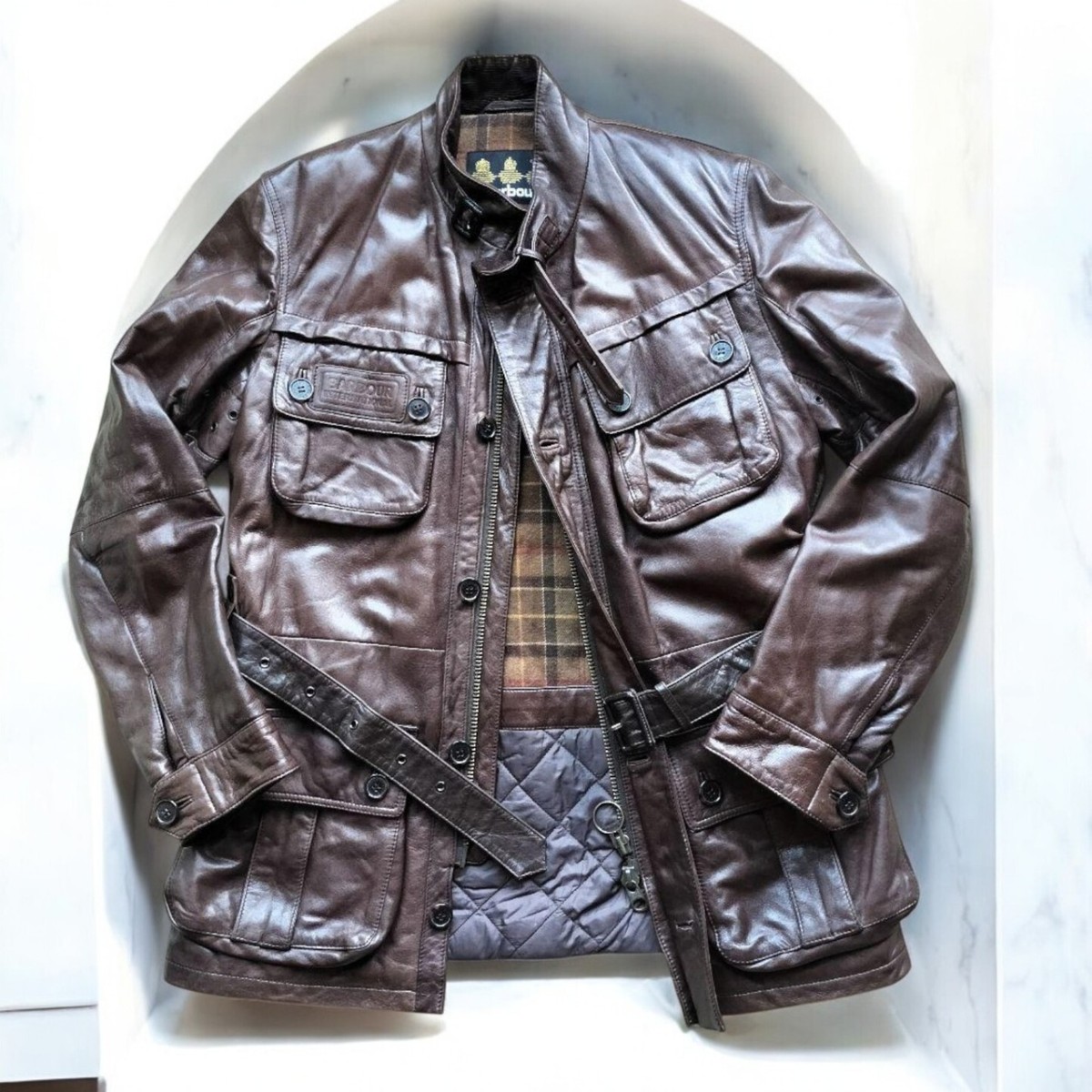 サリ Barbour leather international M Barbour International Leather Jacket M Brown Mint Condition