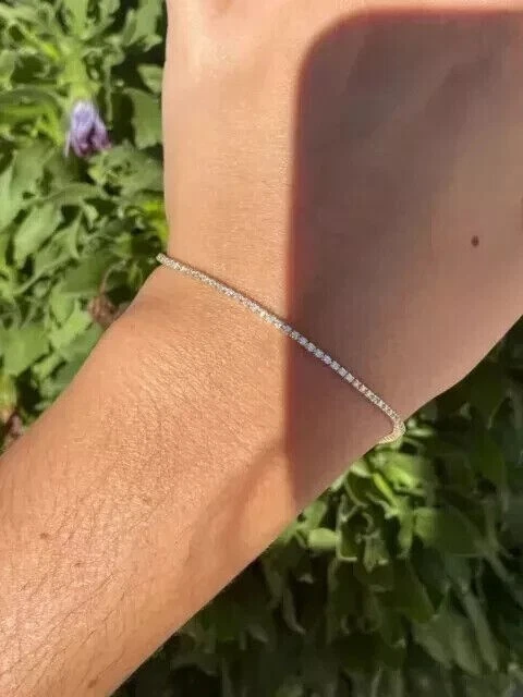 2.70CT Round Cut Natural Diamond Daily Wear Tennis Bracelet Real 14k Yellow Gold - Image 2 of 4