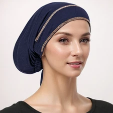 Muslim Turban Hat Women Elastic Pre-Tied Rhinestone Bonnet Hijab Wrap Chemo Cap