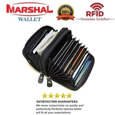 Marshal Genuine Leather Credit Card Holder Accordion RFID Black Wallet