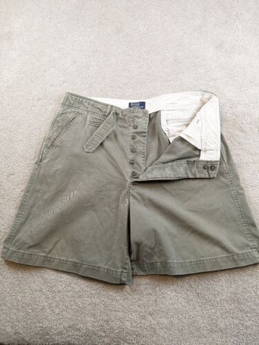Vintage Polo Ralph Lauren Shorts Mens Sz 35 Army Green Button Fly Belt Made USA - Picture 1 of 9