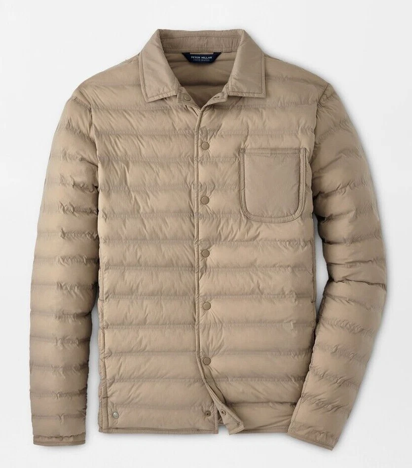 NEW MENS PETER MILLAR GOLF L/S APEX SNAP JACKET, MEDIUM, JUTE