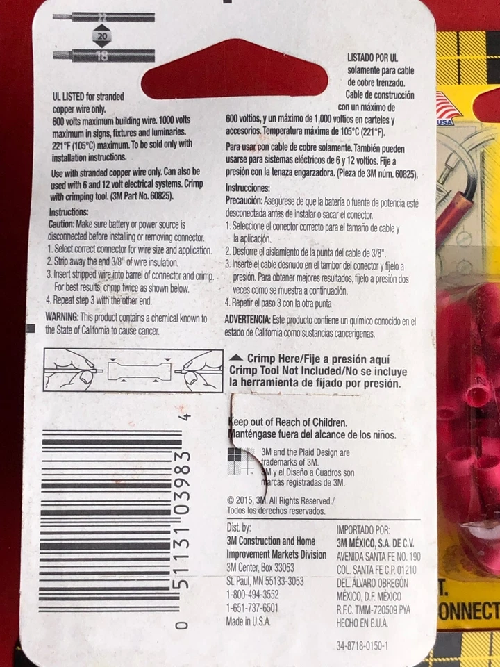 3M WIRE SPLICE CONNECTORS FOR USE WITH 22 - 18 GAUGE WIRE & 16 - 14 GAUGE WIRE - Image 3 of 4