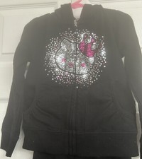 Girls Hello Kitty Black  Sequined Sweatsuit Size 5 Jacket, Size 4 Pants