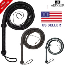 Cowhide Leather Bullwhip  Handcrafted Black Rope Core Whip 4ft to 8ft Long