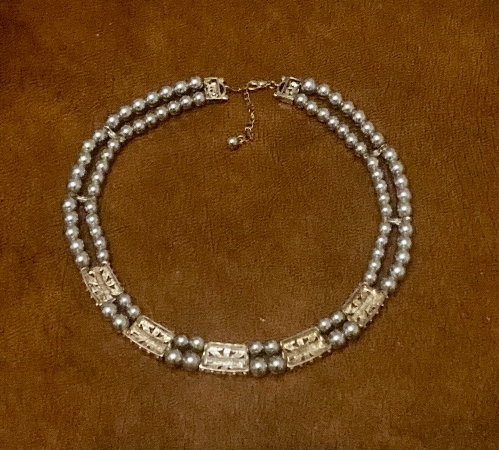 Silver Tone 2 Strand Beaded Statement Collar Neck… - image 6