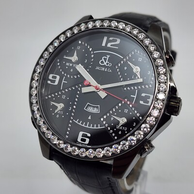 Jacob & Co 5 Time Zone 5 Ctw Diamond Bezel Watch Diamond Black Dial