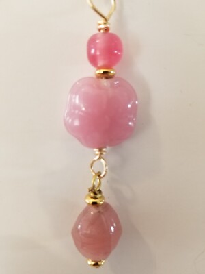  Handcrafted Vintage Pink Lampwork  bead figaro paper clip chain necklace 16''