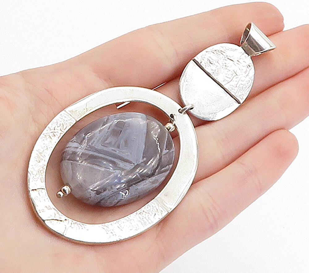 DDD MEXICO 925 Sterling Silver Vintage Agate Shiny Textured