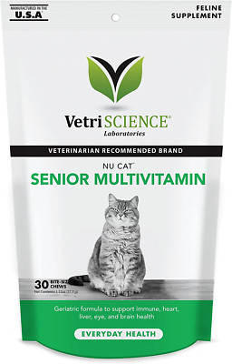 Nucat Senior Multivitamin for Cats 30 Bite Sized Chews - Vet For...