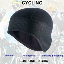 Helmet Liner Skull Cap Winter Fleece Cycling Windproof Ski Beanie Black One Size