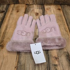 UGG SHEARLING LOGO EMBROIDERED SHEEPSKIN GLOVE WOMENS M ~ ASHEN ROSE