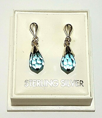 Sterling Silber Aqua Birne Swarovski Elements Kristall Ohrhänger UK Made