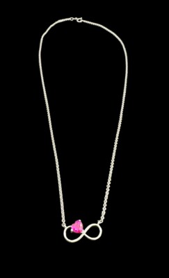 Halskette Sterlingsilber Unendlichkeit rosa Saphir Herz Anhänger 17,5 Zoll Kette