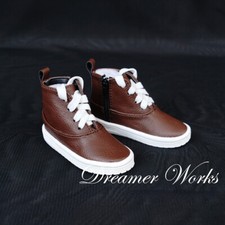 1/4 1/3 BJD Board Shoes Sports Sneakers Lace-up Open Side Brown PU Leather DIKA
