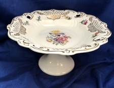 Bavaria Schumann Arzberg Germany Pedestal Cake Plate Floral Pattern Gold Accents