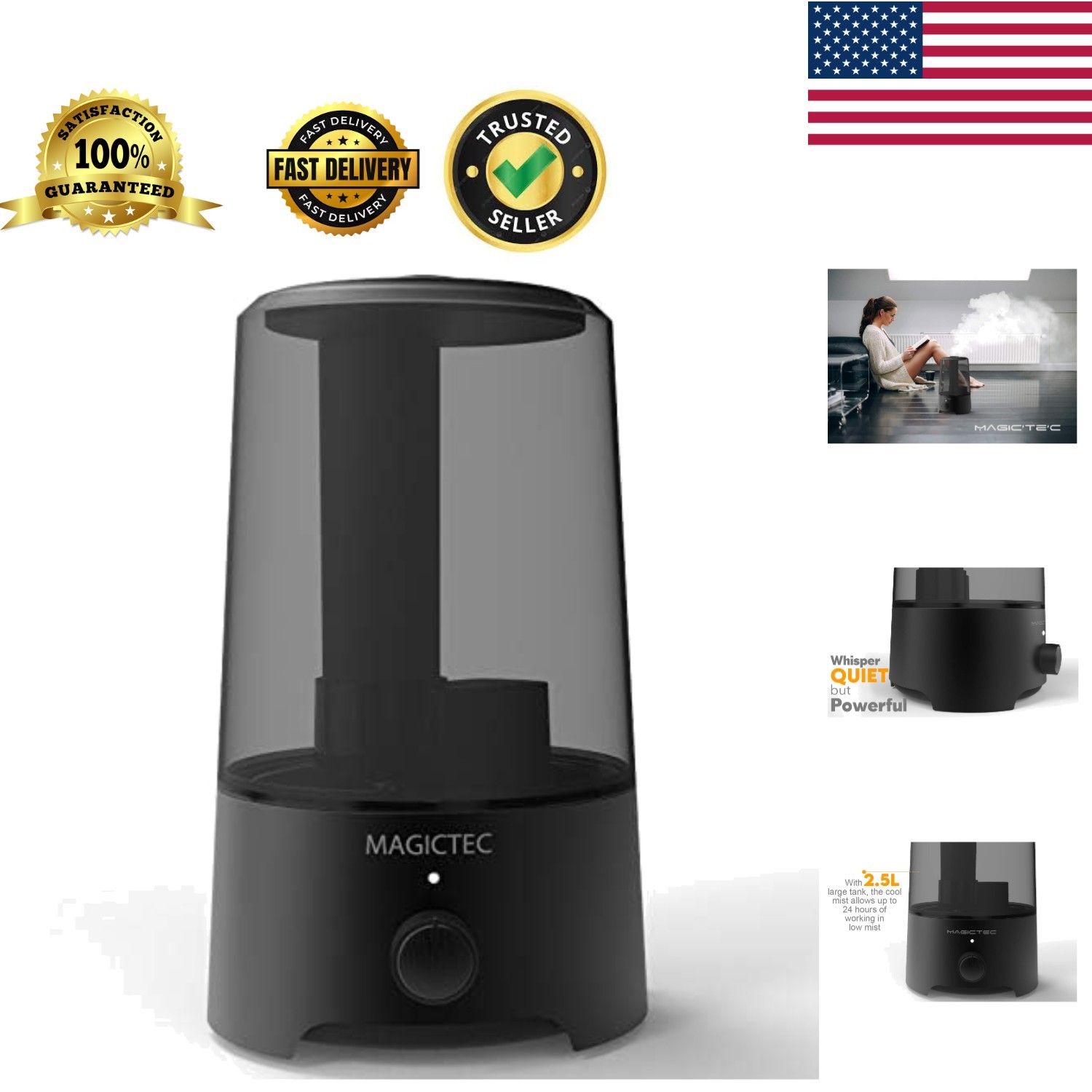 2.5l - Whisper Quiet & 24h Auto Shut Off - Black