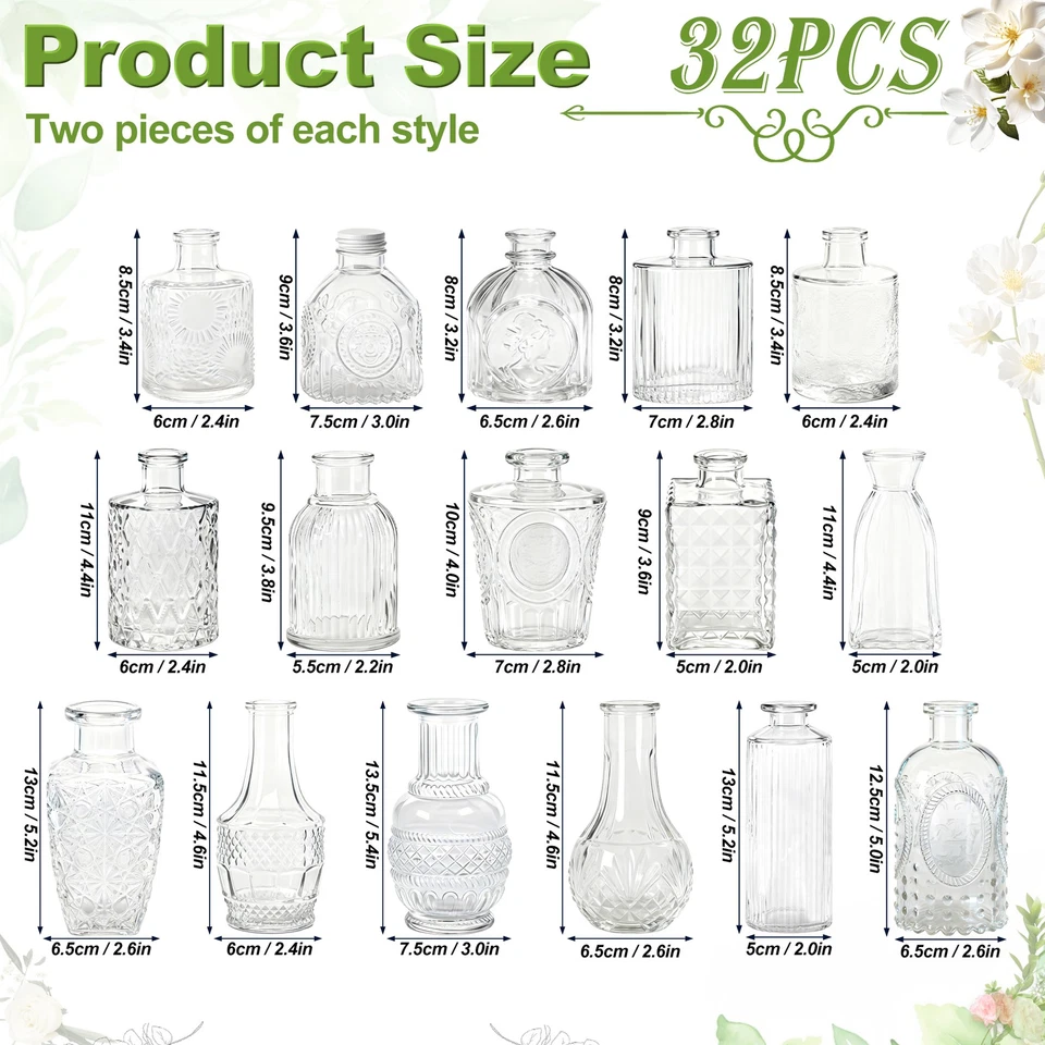 Glasflaschen Vasenset 32 Stück Mini Vasen Set Blumenvase Tischdeko Vase für Deko - Bild 2 von 4