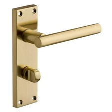 T-Bar Bathroom Thumb Lock Door Handle On Backplate - Brushed Brass