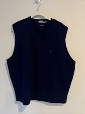 Vtg Polo Ralph Lauren Sweater Vest Navy Blue Lambs Wool Preppy Classic XL