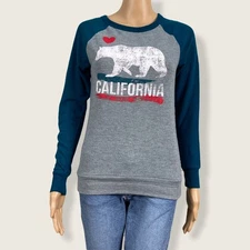 Modern Lux Gray California Bear Graphic Logo Baseball Tee Pullover Shirt SMALL