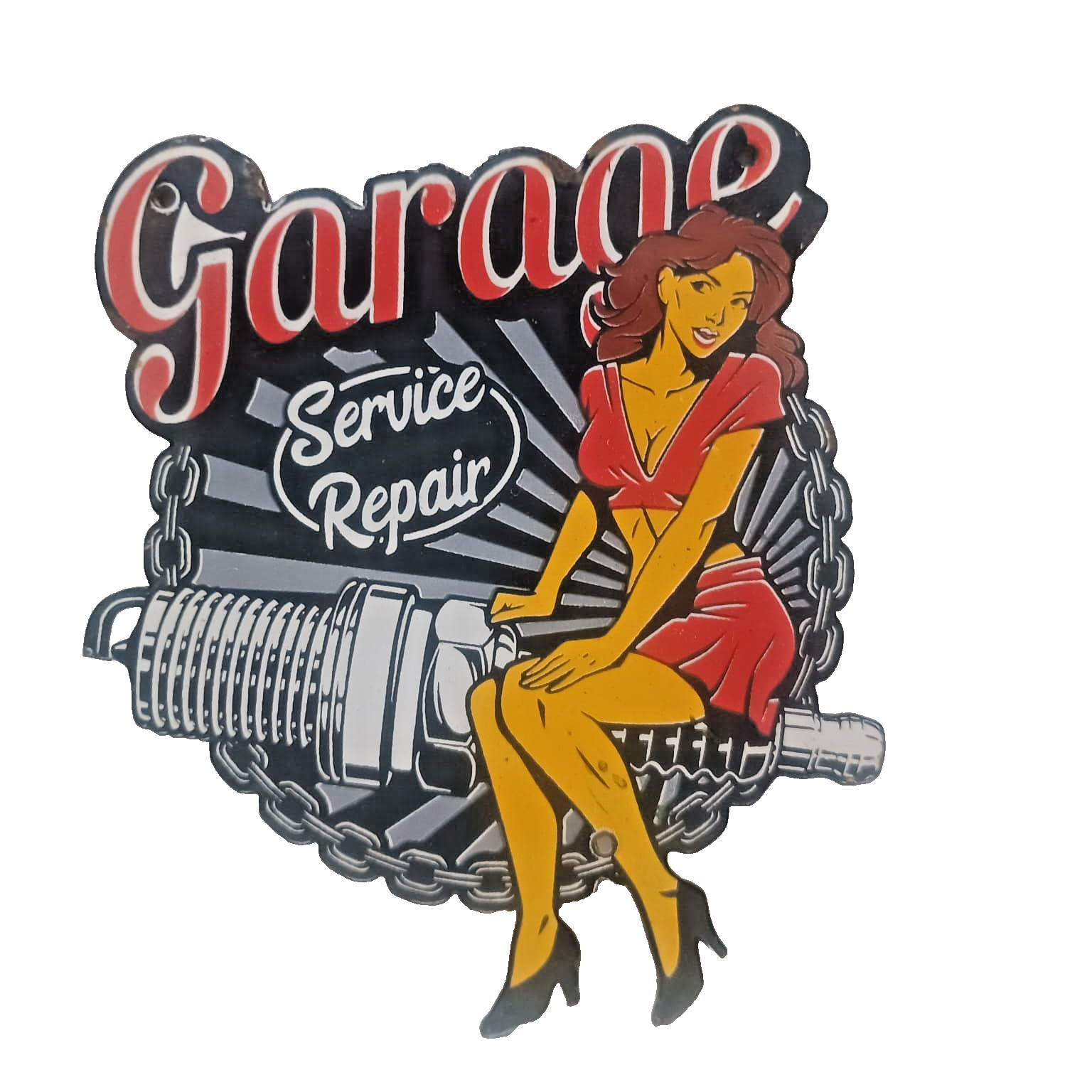 Vintage Garage Service Repair Ford Chevy Porcelain Enamel Sign 7