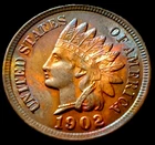 1902 INDIAN HEAD CENT UNCIRCULATED! 4 DIAMONDS! GORGEOUS TONING!