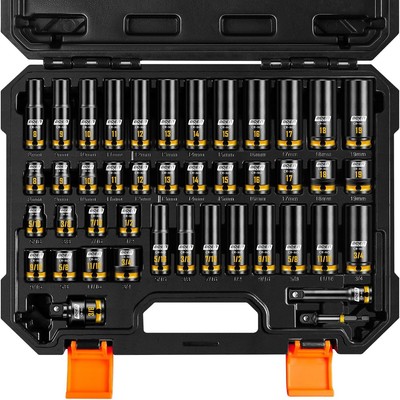 BOEN Pro 3/8'' Drive Impact Socket Set, 43-Piece SAE(5/16''-3/4'') &... 