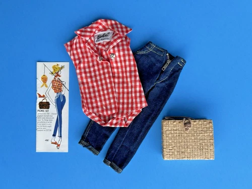 Vintage 1960s Barbie PICNIC SET #967 Shirt Pants Woven Picnic Basket Ad