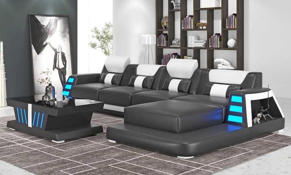 Ecksofa Ledersofa L Form Couch Sofa Schwarz Luxus Moderne Eckgarnitur-image