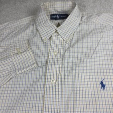 Ralph Lauren Yarmouth Dress Shirt Mens 15.5 34/35 Ivory Blue Check Button Front