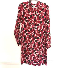 Vintage Nine West Shirt Dress 10 100% Silk geometric pink