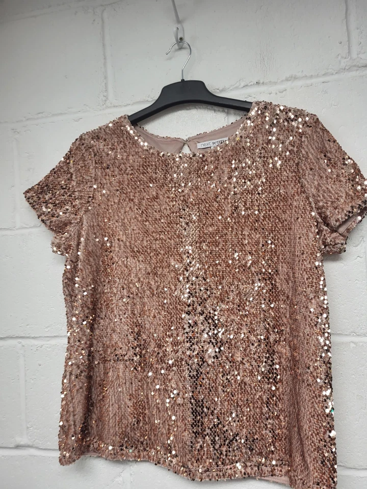 Next Petite Pink Sequin Short Sleeve Lined Occasional Top Size Uk 16 BNWT. PS - Image 2 of 4