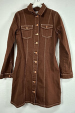 Reformation Jeans Womens Newman Denim Mini Dress Size 6 Brown Long Sleeve New