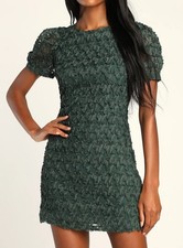 Lulu's Always For You Dark Green Floral Mini Dress Size S