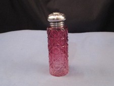STERLING SILVER ANTIQUE RUBY RED CRANBERRY GLASS PERFUME SCENT MINIATURE BOTTLE