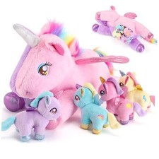 5 Pieces Unicorn Stuffed Animals - 1 Mommy Stuffed Pink  Purple Unicorn