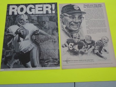 2 Equitable Life Insurance Ads Roger Staubach d. Cowboys & Vince Lombardi Packer