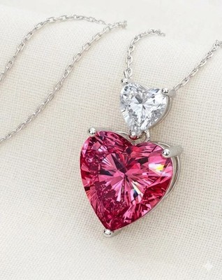 9Ct Berry Pink Heart Solitaire Diamond Necklace 925 Sterling Silver Gift for