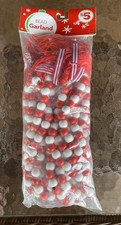 Wooden Bead Christmas Garland Red  White Tassel Decor 1990s New Sealed