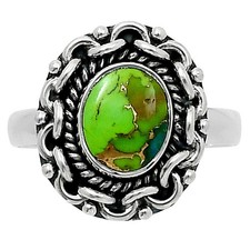 Premium Blue Turquoise In Green Mohave - USA 925 Silver Ring s.8 Jewelry R-1667