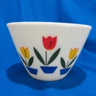 Vintage Fire King TULIPS Tulip Flower Bowl White Milk Glass 9 1/2" x 6"