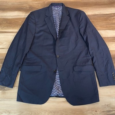 Ted Baker London Blazer Mens 42L 100% Wool Navy Blue Two Button Sport Coat