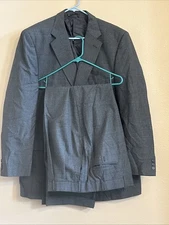Bert Pulitzer Mens Two Button Suit Jacket Gray Notch Lapel Stretch Pockets 46R