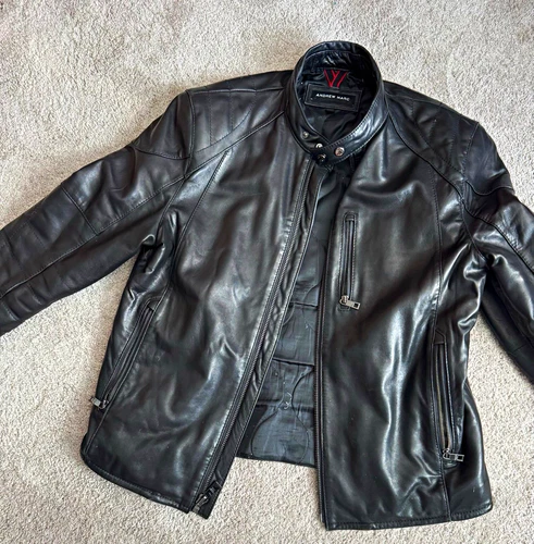 Andrew Marc Black Lambskin Leather Moto Jacket – Men’s Medium - product listing photo
