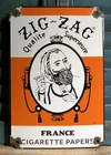 VINTAGE 1969 DATED ZIG ZAG CIGARETTE PAPERS 12” PORCELAIN SIGN GAS OIL FRANCE