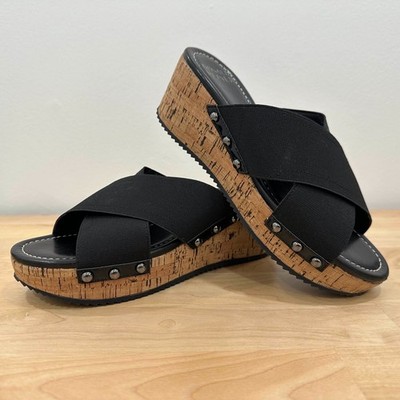 Donald Pliner Summer Women's Basic Elastic Slip-On Wedge Sandal Black Size 7