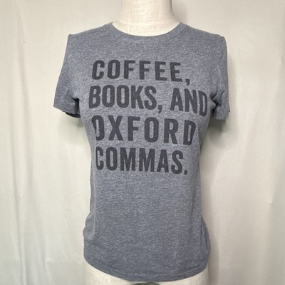 Next Level Apparel Women s Y2K Graphic Sz M Gray T-Shirt Coffee Books Nerdy