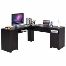 L-Shaped Corner Computer Desk Writing Table Study Workstation w/ Drawers Storage