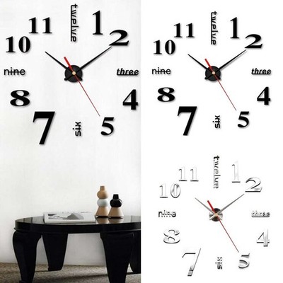 3D Modern DIY Large Wall Clock Mirror Surface Sticker Home Art Design Decor